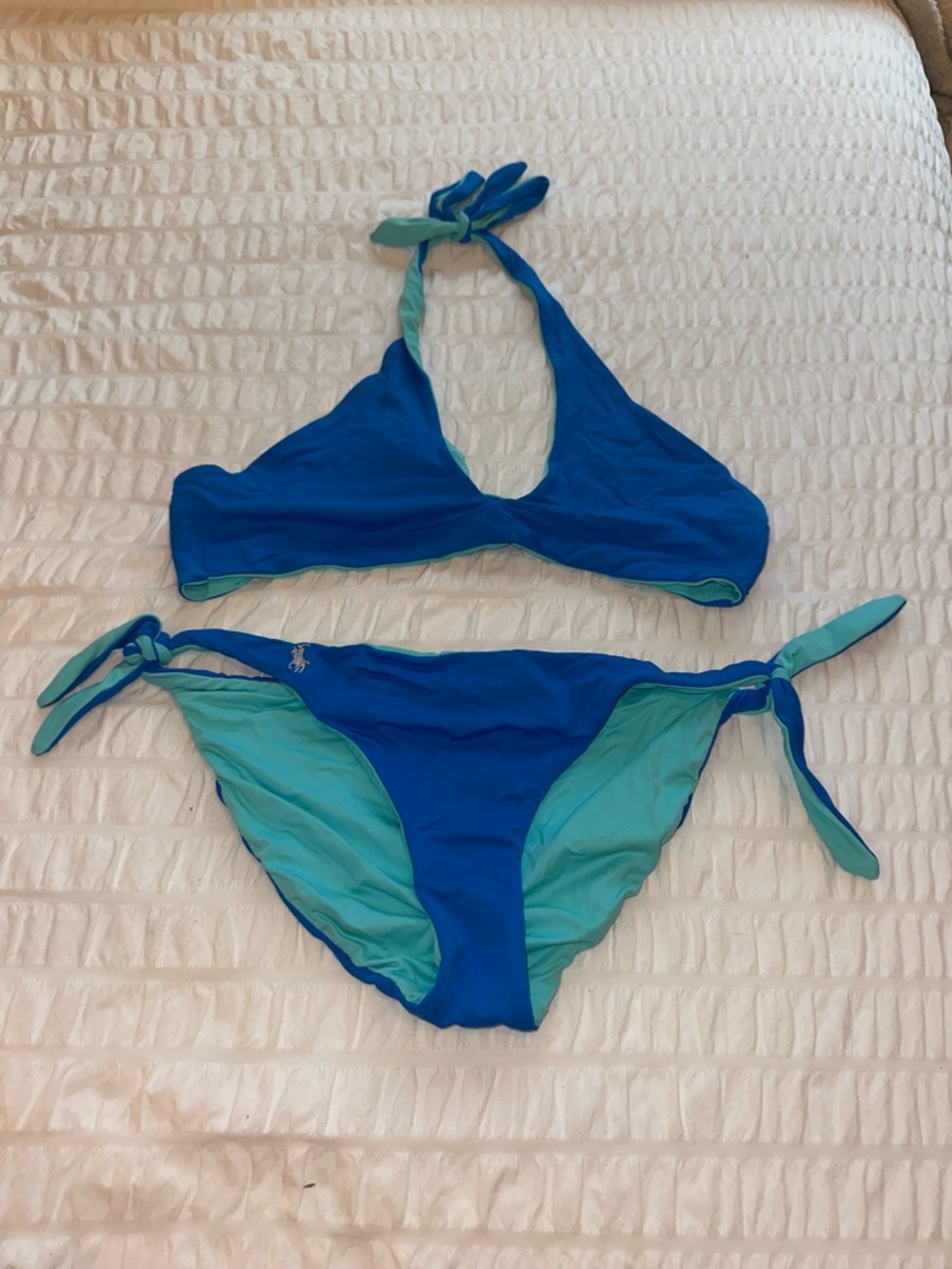 Polo by Ralph Lauren Blue and Teal Tie-Side Halter Bikini